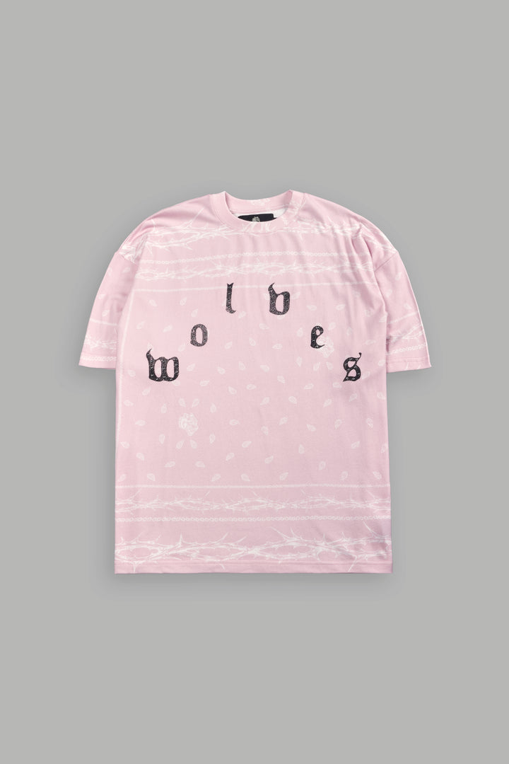 Studded Wolves Pyramid Premium Oversized Tee in Blush Pink Thorn Paisley