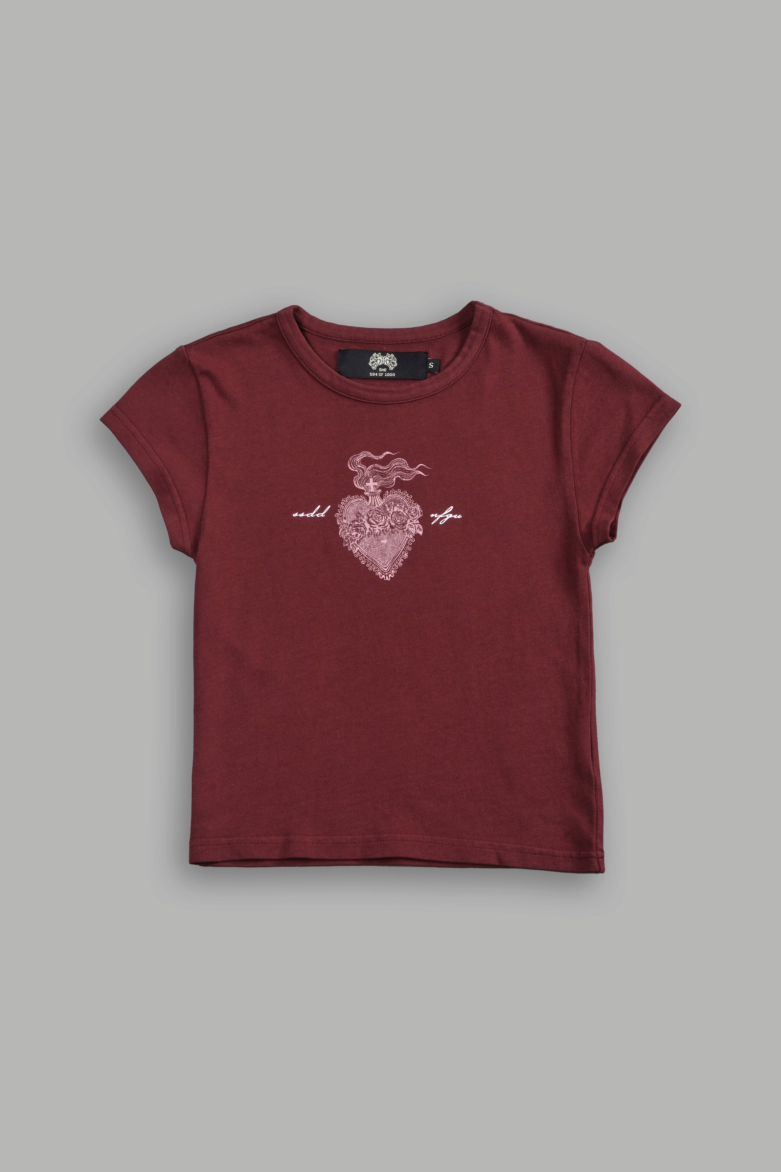 Heart of Flame "Baby" Tee in Oxblood