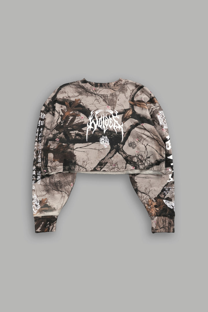 Hesh Kanji "Premium" Oversized Cropped L/S Tee in Cherry Blossom Woodland Camo