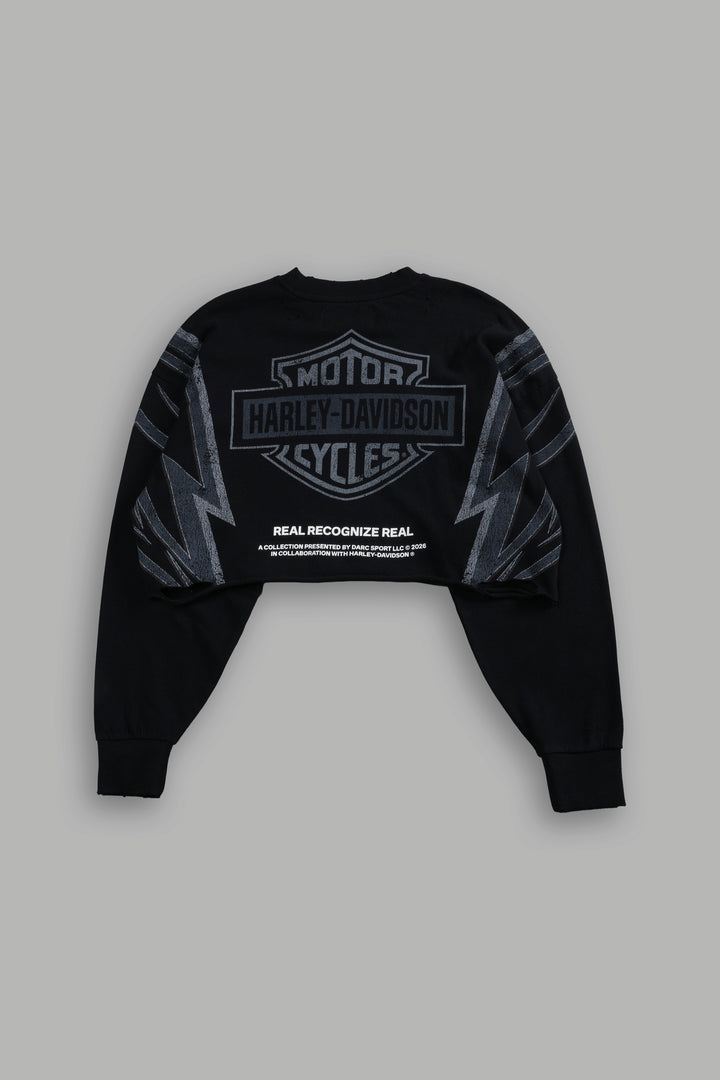 Real Recognize Real Distressed Oversized Cropped L/S Tee in Black