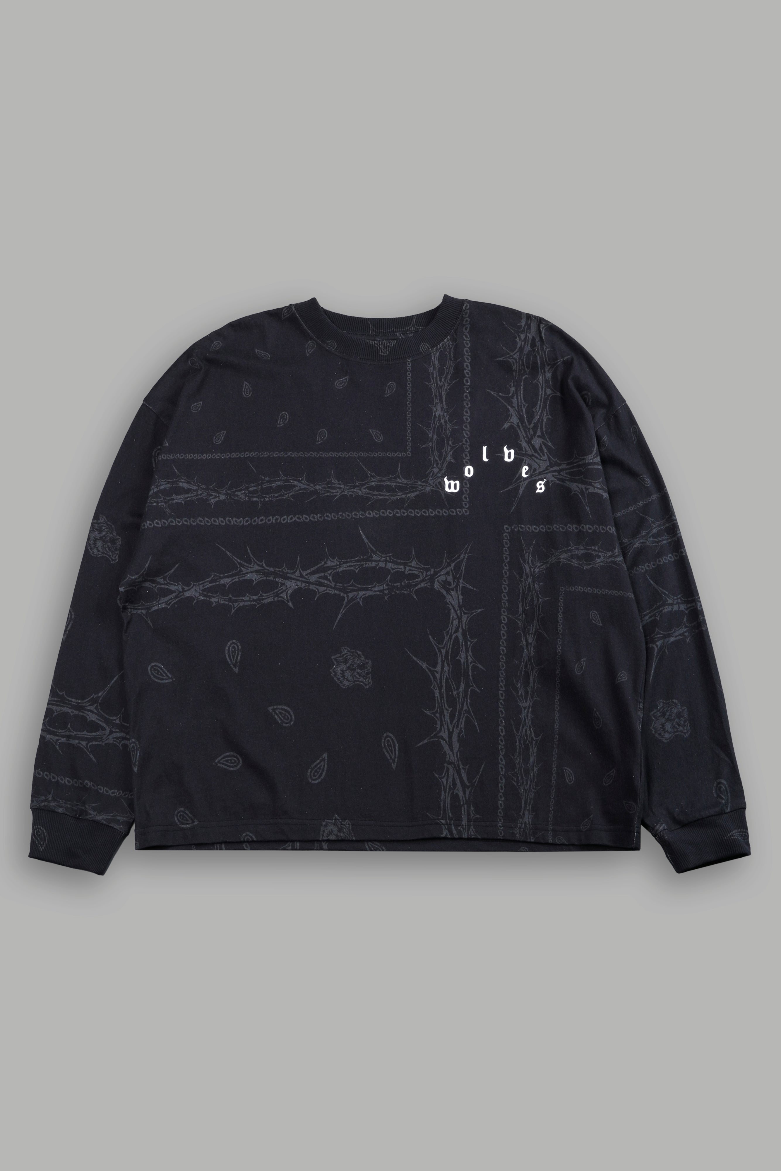 Wolves Pyramid Grunge "Box Cut" L/S Tee in Black Thorn Paisley