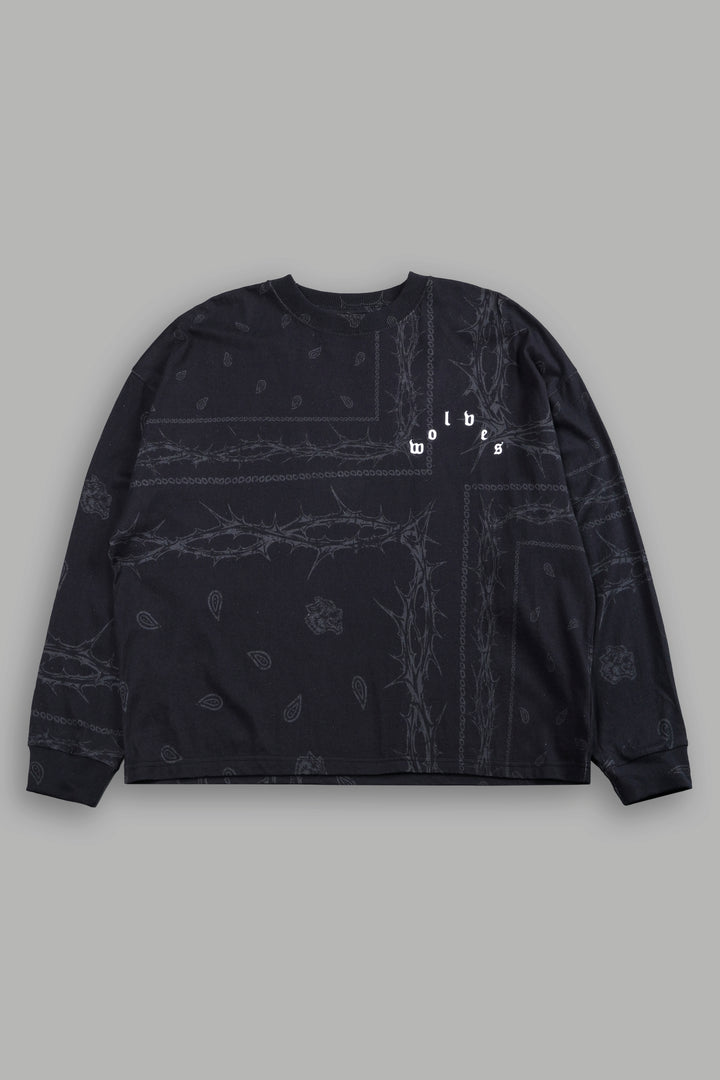 Wolves Pyramid Grunge "Box Cut" L/S Tee in Black Thorn Paisley