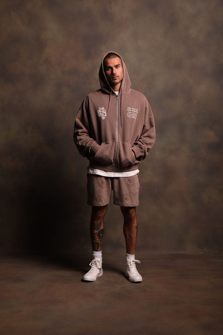 Southwest Paisley "Vintage Chambers" Zip Hoodie in Mojave Brown