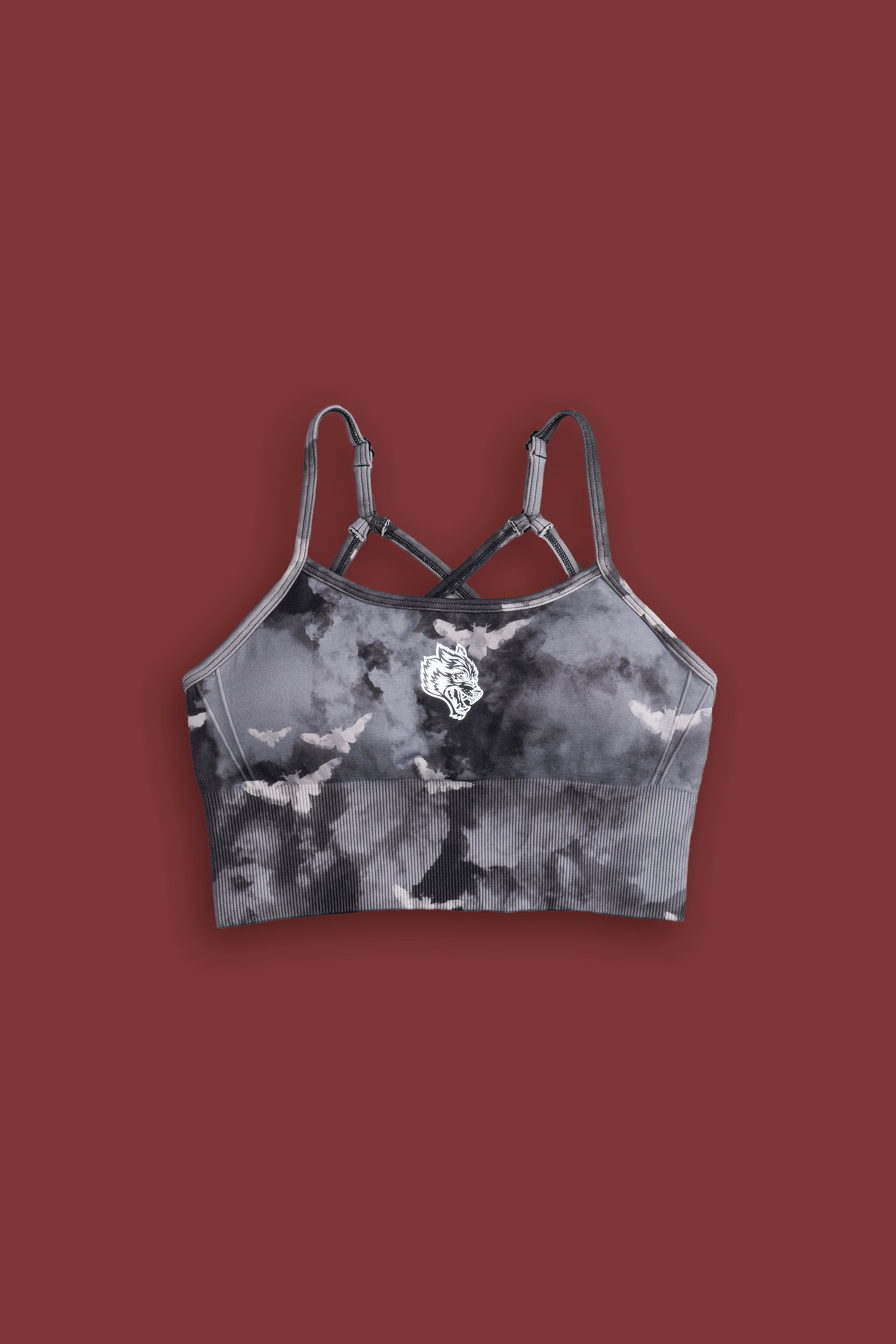 Single Wolf Chopper "Everson Seamless" Huxley Bra in Black Death Moth Ghost Clouds