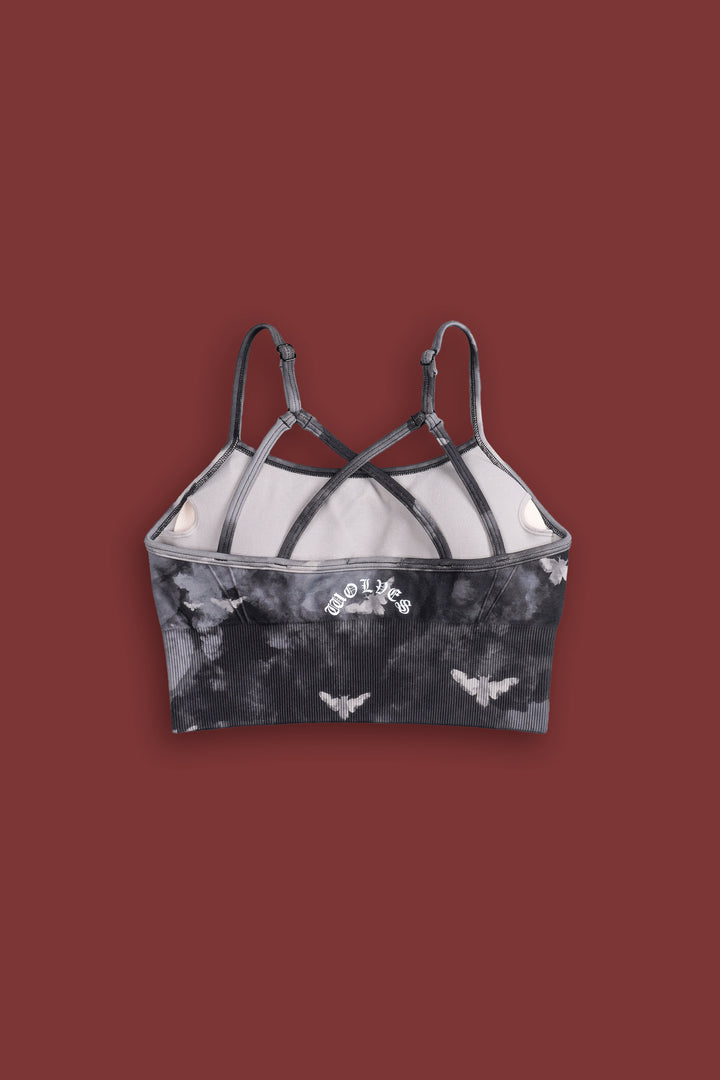 Single Wolf Chopper "Everson Seamless" Huxley Bra in Black Death Moth Ghost Clouds