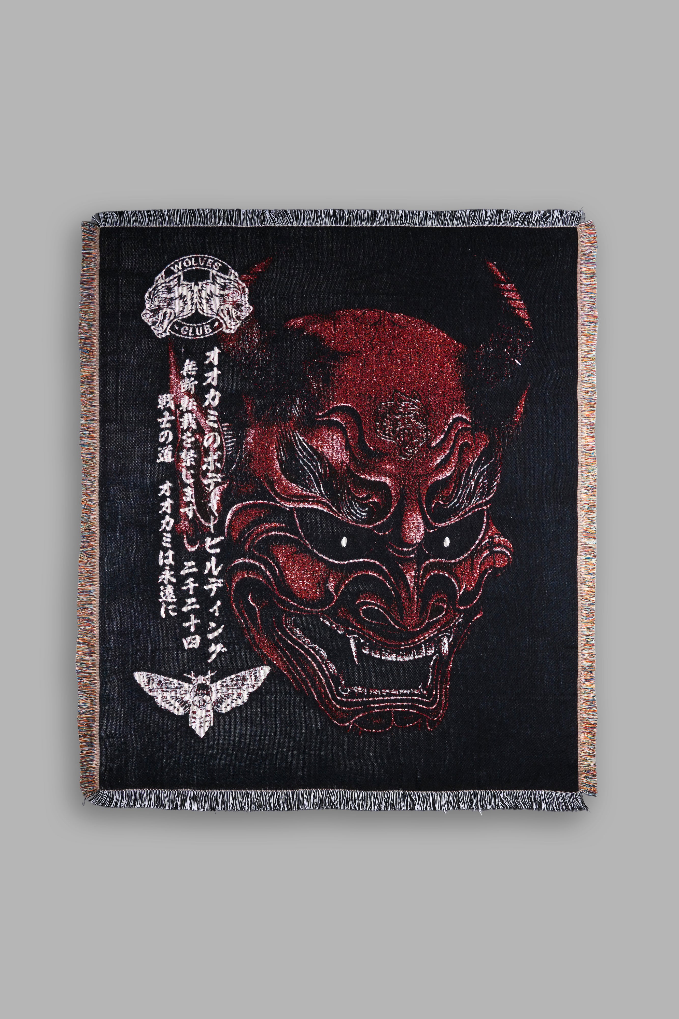 Oni Mask Tapestry Blanket in Black