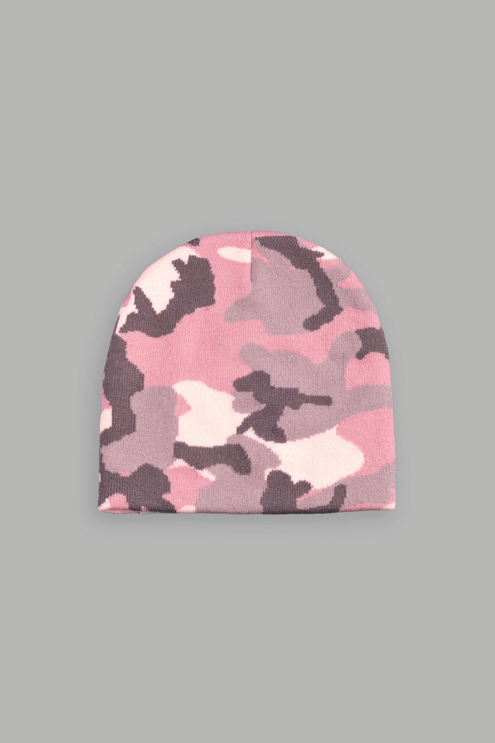 Wolf Patch V2 Cap Beanie In Light Mauve Woodland Camo