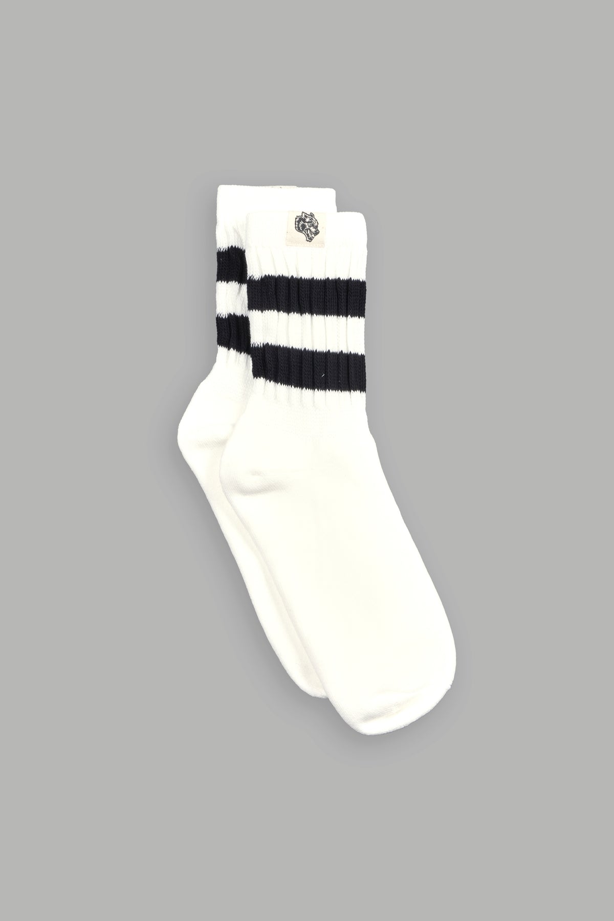 Wolf Patch V2 2 Stripe Comfy Socks in Cream/Black