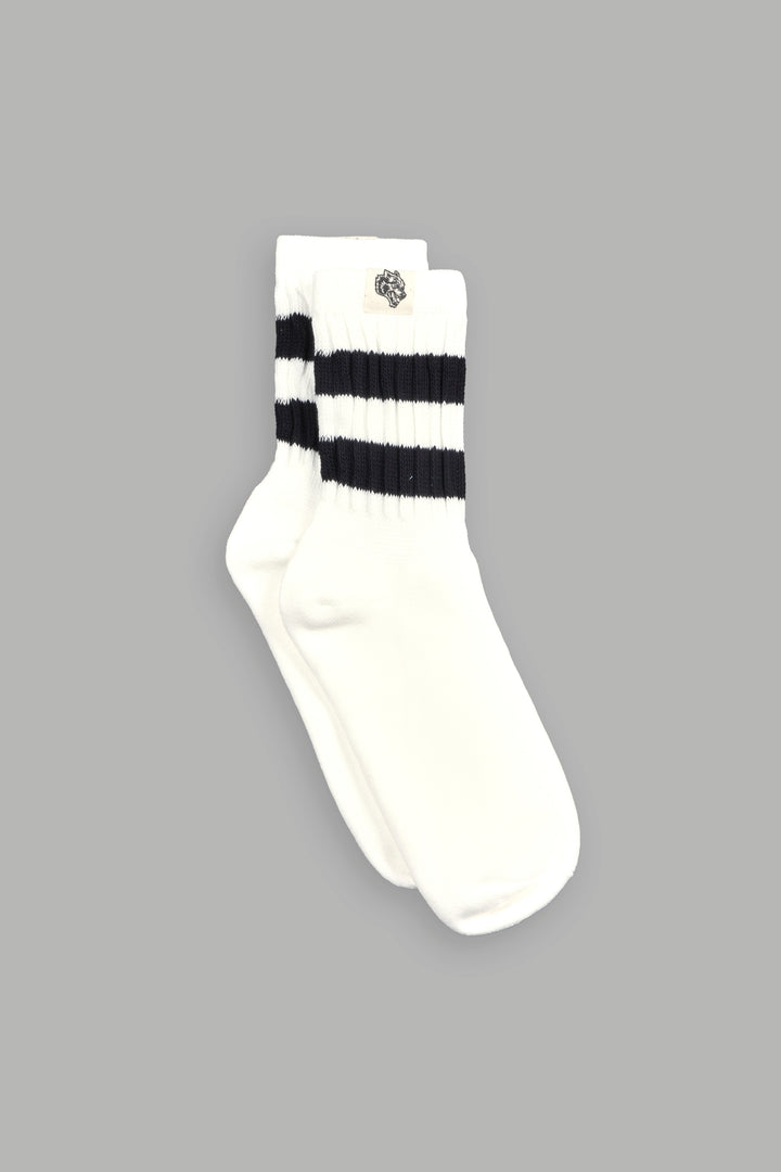 Wolf Patch V2 2 Stripe Comfy Socks in Cream/Black