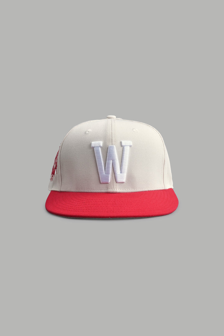 All Seeing W Fitted Hat in Cream/Roman Red