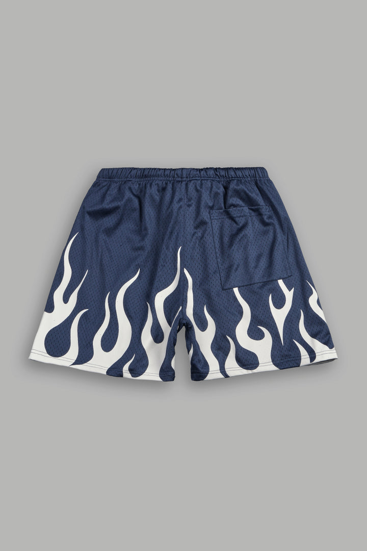 On Fire Applique Mesh Shorts In Storm Blue