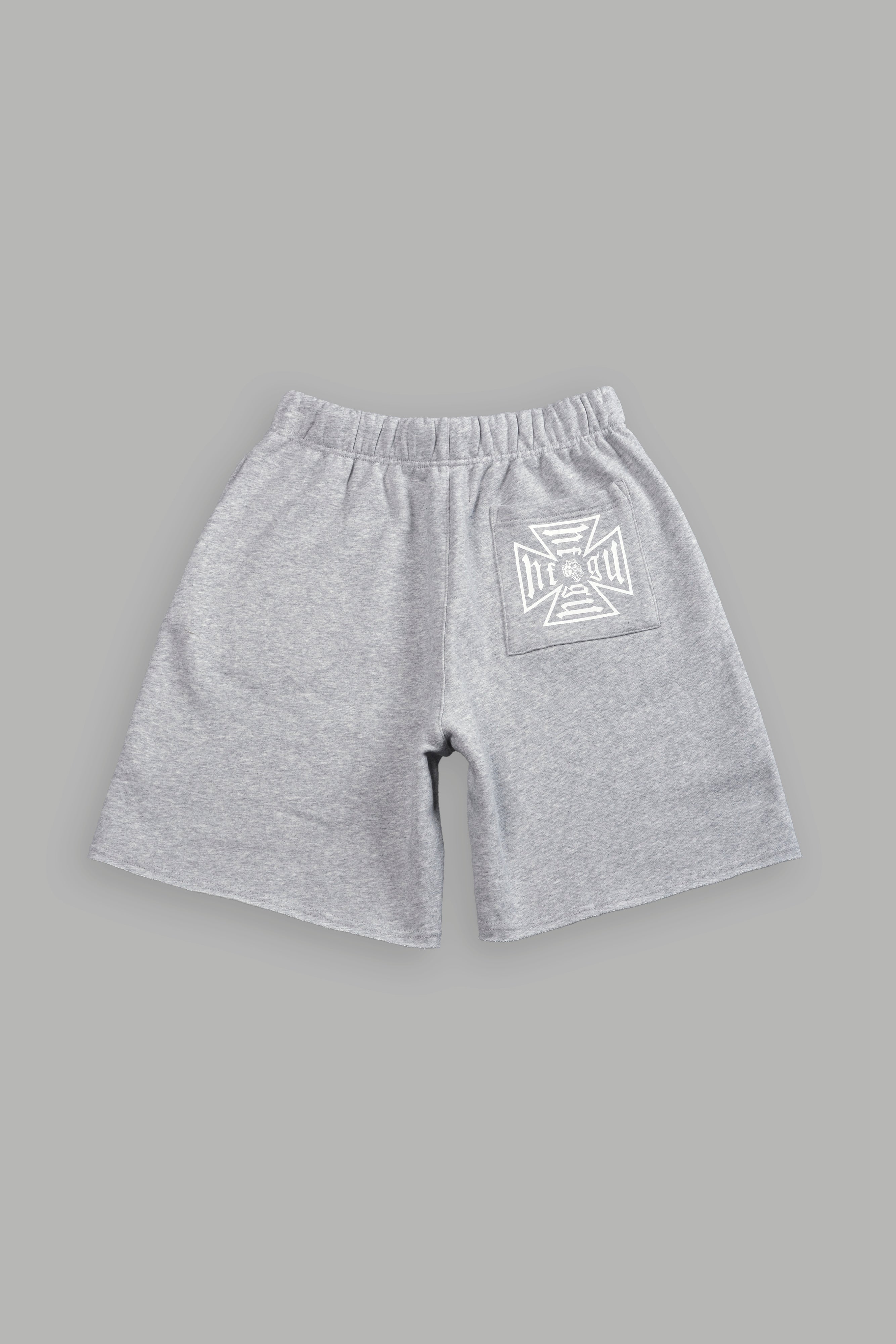 Dual Core Raw Hem Oversized Post Lounge Sweat Shorts in Light Athletic Gray