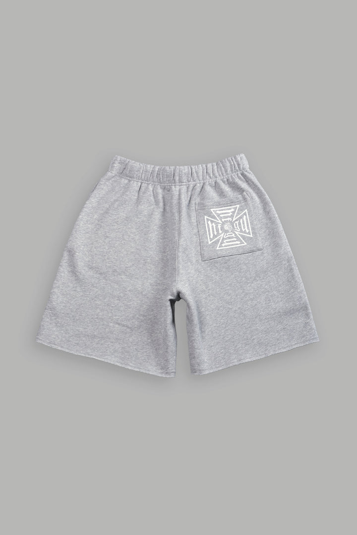 Dual Core Raw Hem Oversized Post Lounge Sweat Shorts in Light Athletic Gray