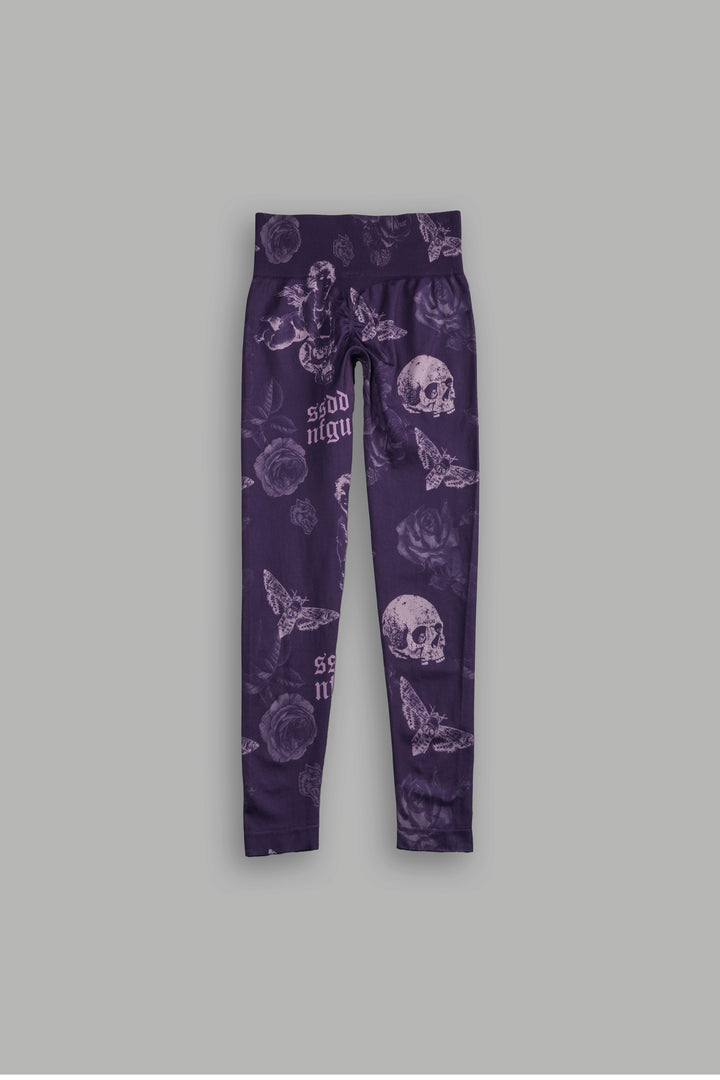 Dual Wolf V2 "Everson" Scrunch Leggings in Purple Vanitas Flora