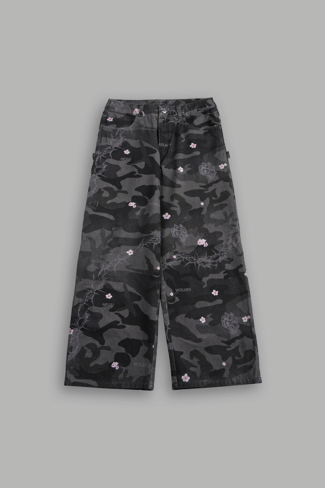 Wolves Chopper Wide Leg Carpenter Pant in Warrior In A Garden Black Camo