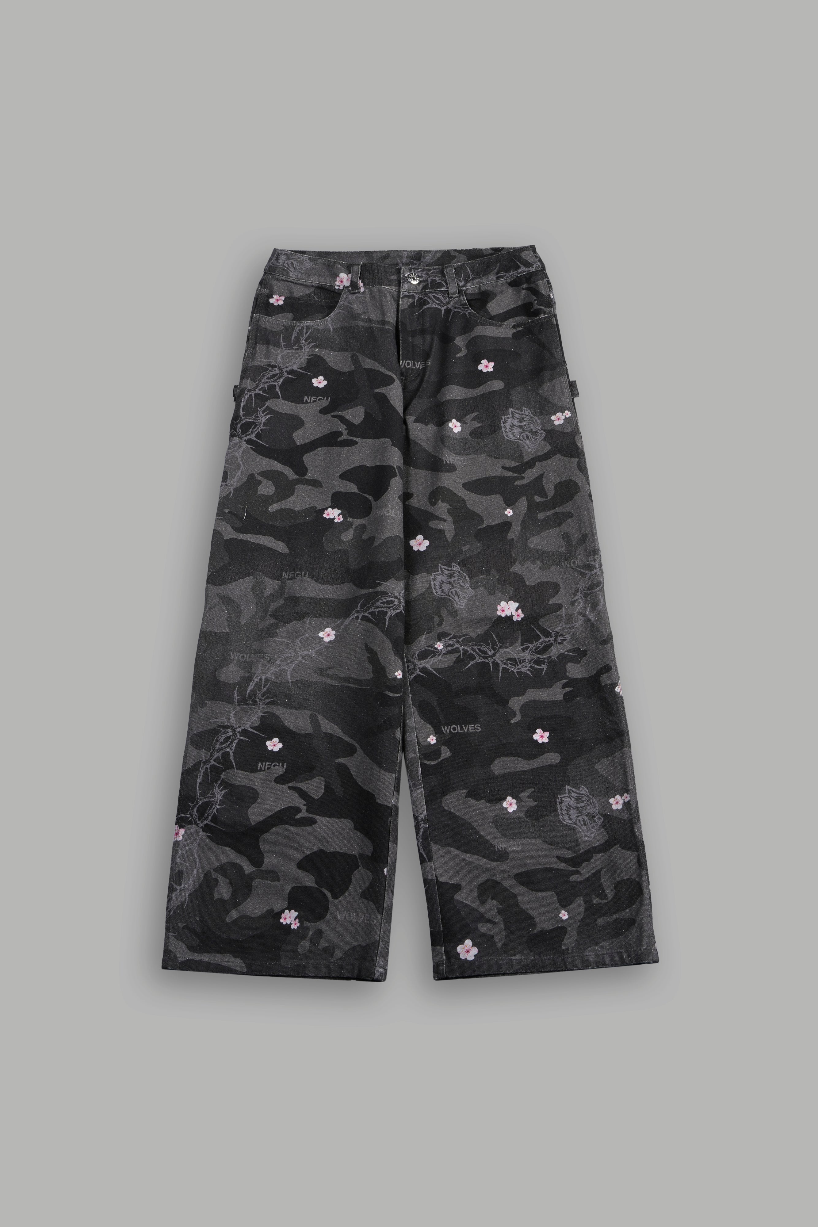 Wolves Chopper Wide Leg Carpenter Pant in Warrior In A Garden Black Camo