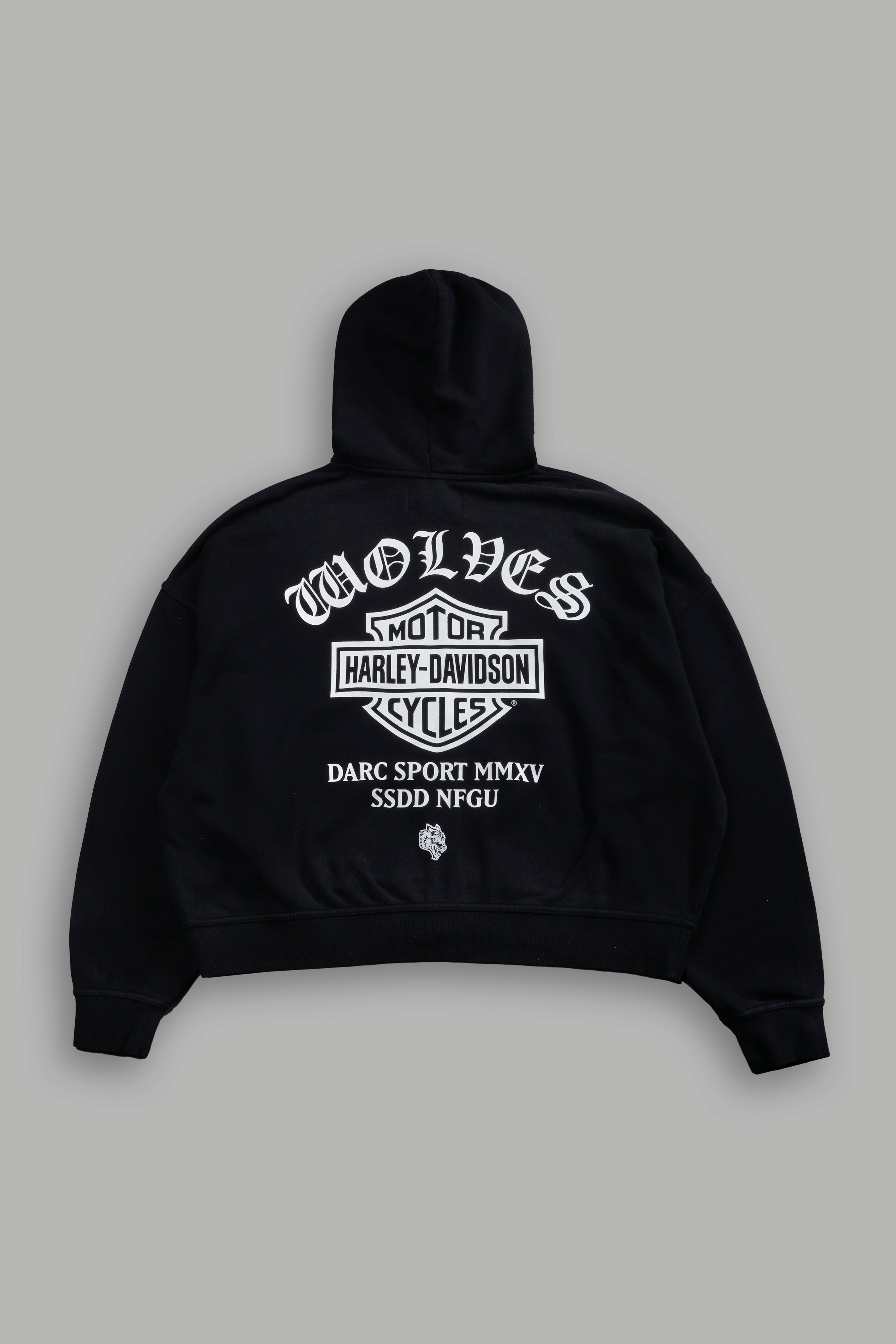 Harley-Davidson Wolves Vex Double Zip Hoodie in Black Drift Wash