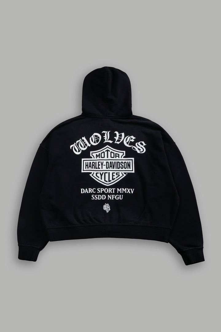 Harley-Davidson Wolves Vex Double Zip Hoodie in Black Drift Wash