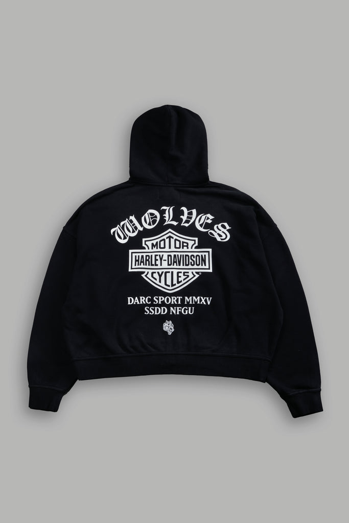 ダルクスポーツ SHE ZIP HOODIE Harley-Davidson Wolves Vex Double Zip Hoodie in Black Drift Wash