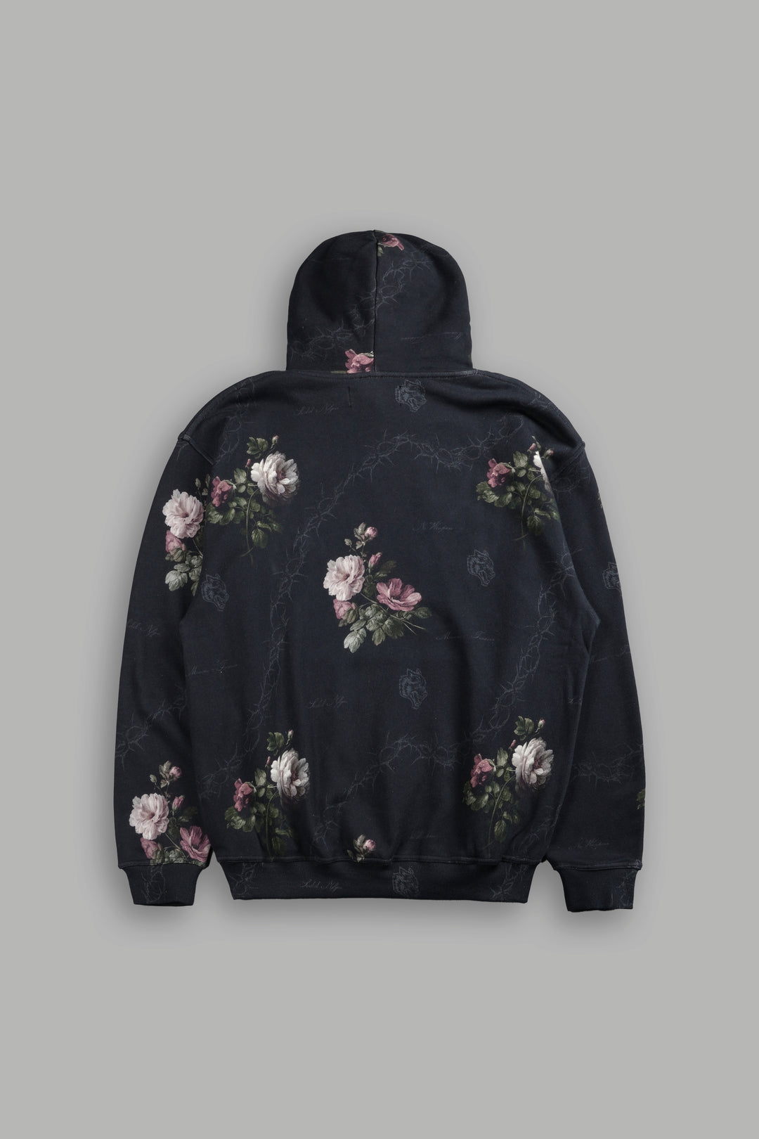 Wolves Script "Pierce" Hoodie in Black Rose Thorn