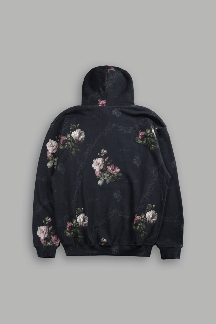 Wolves Script "Pierce" Hoodie in Black Rose Thorn