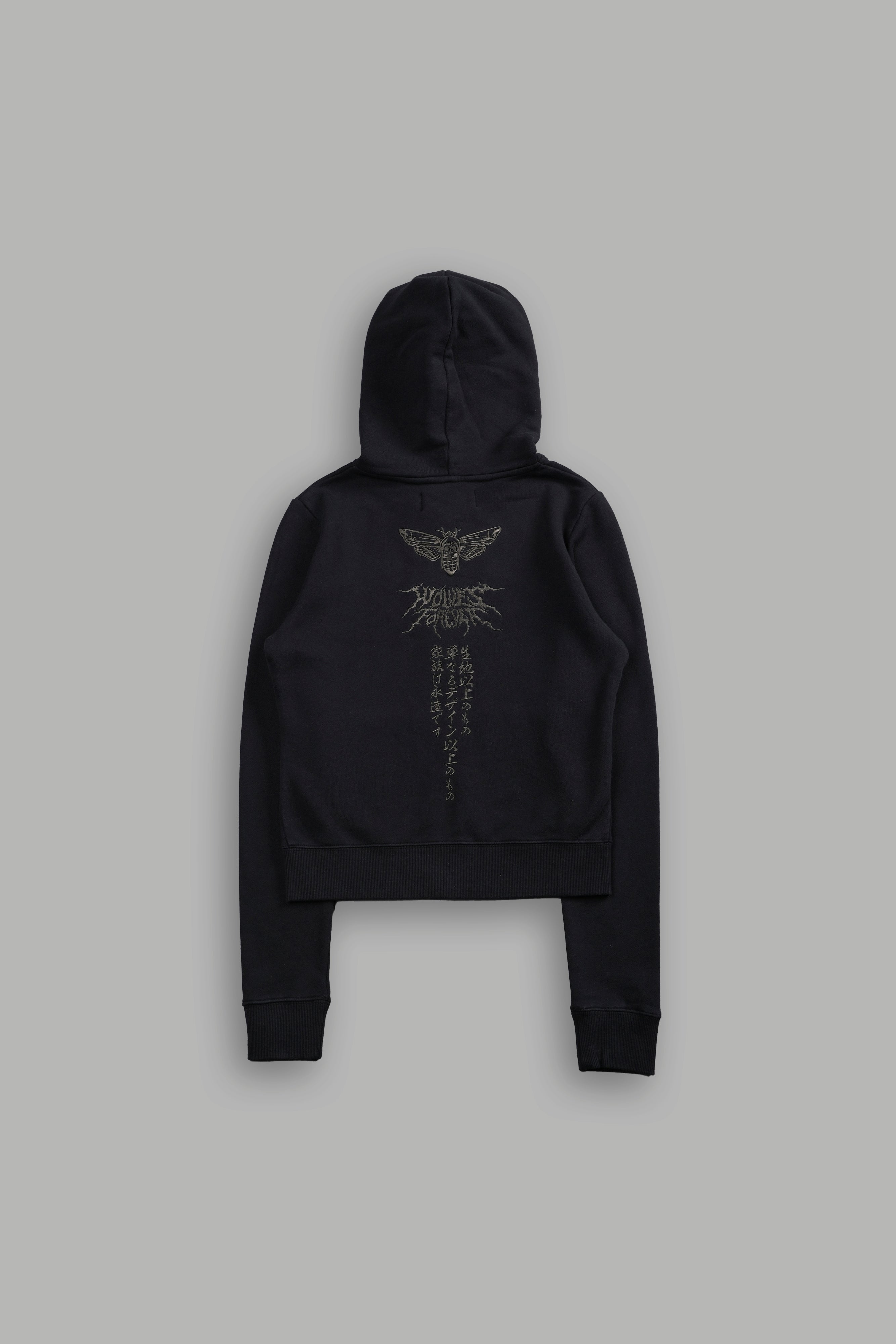 Moth Kanji "Iris" Zip Up Hoodie in Black