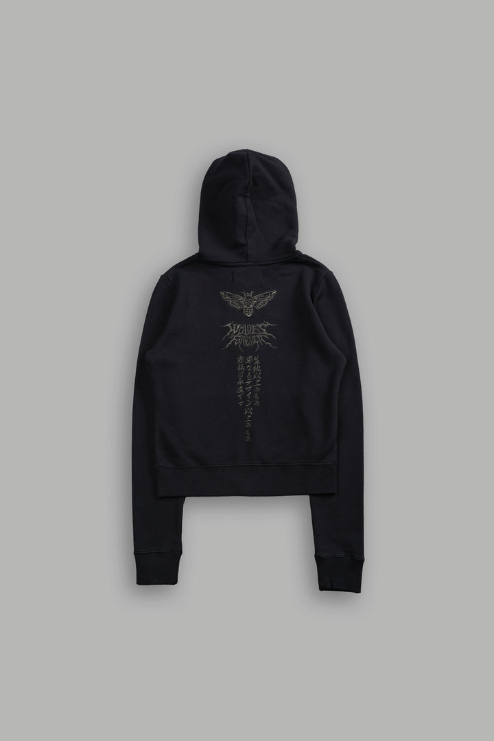 Moth Kanji "Iris" Zip Up Hoodie in Black