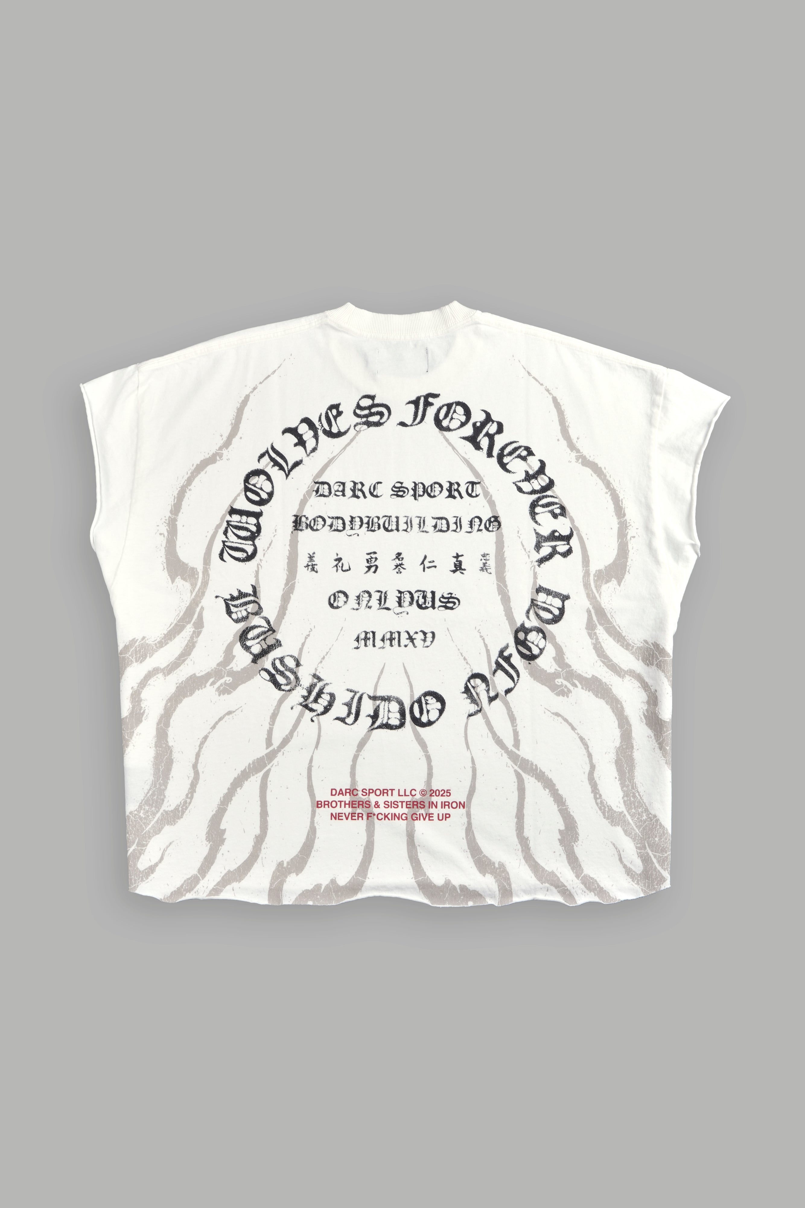Warrior's Fire Grunge Cut-Off Tee in Cream