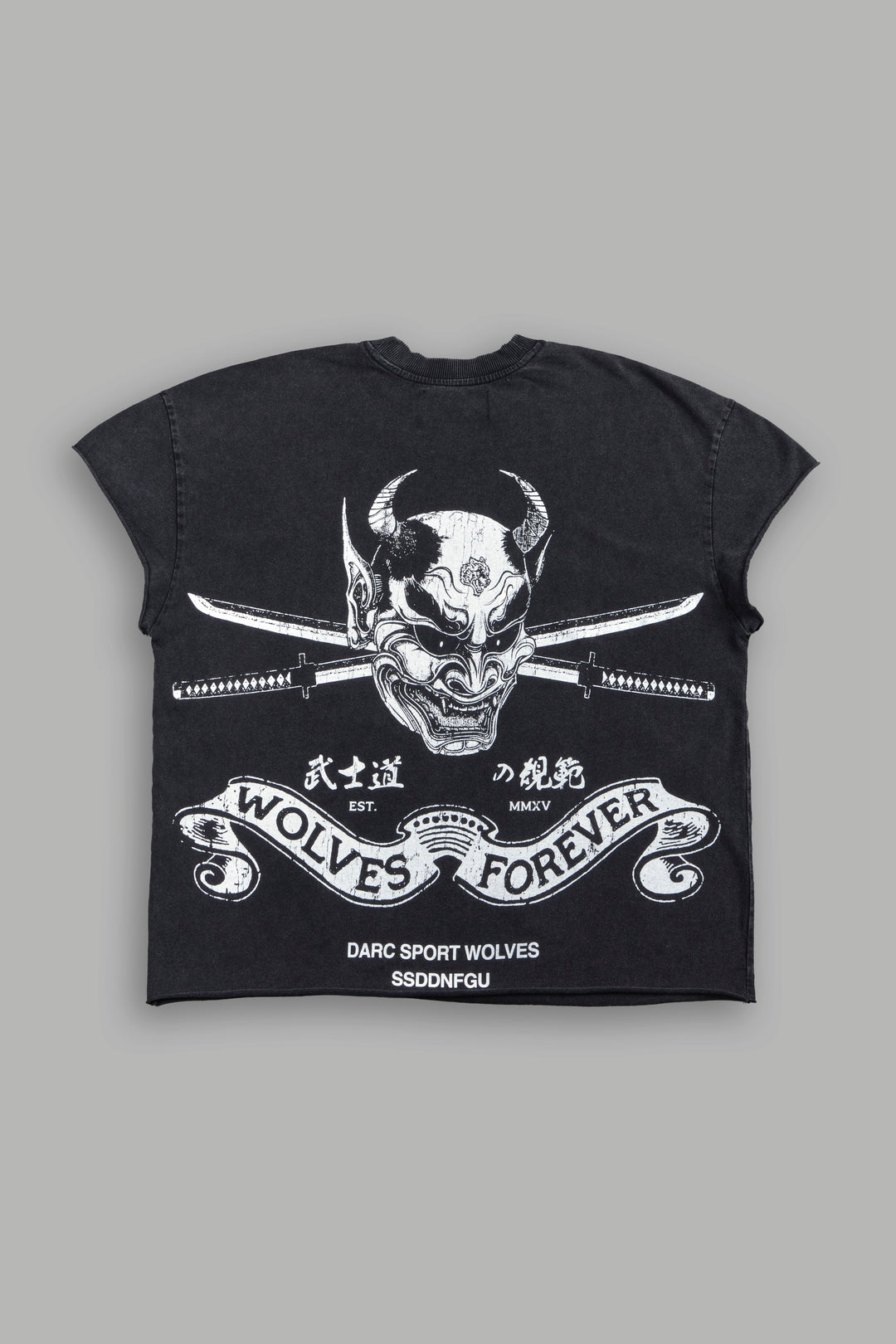 Steel Code Grunge Mid Length Raw Hem Cap Sleeve Tee in Black