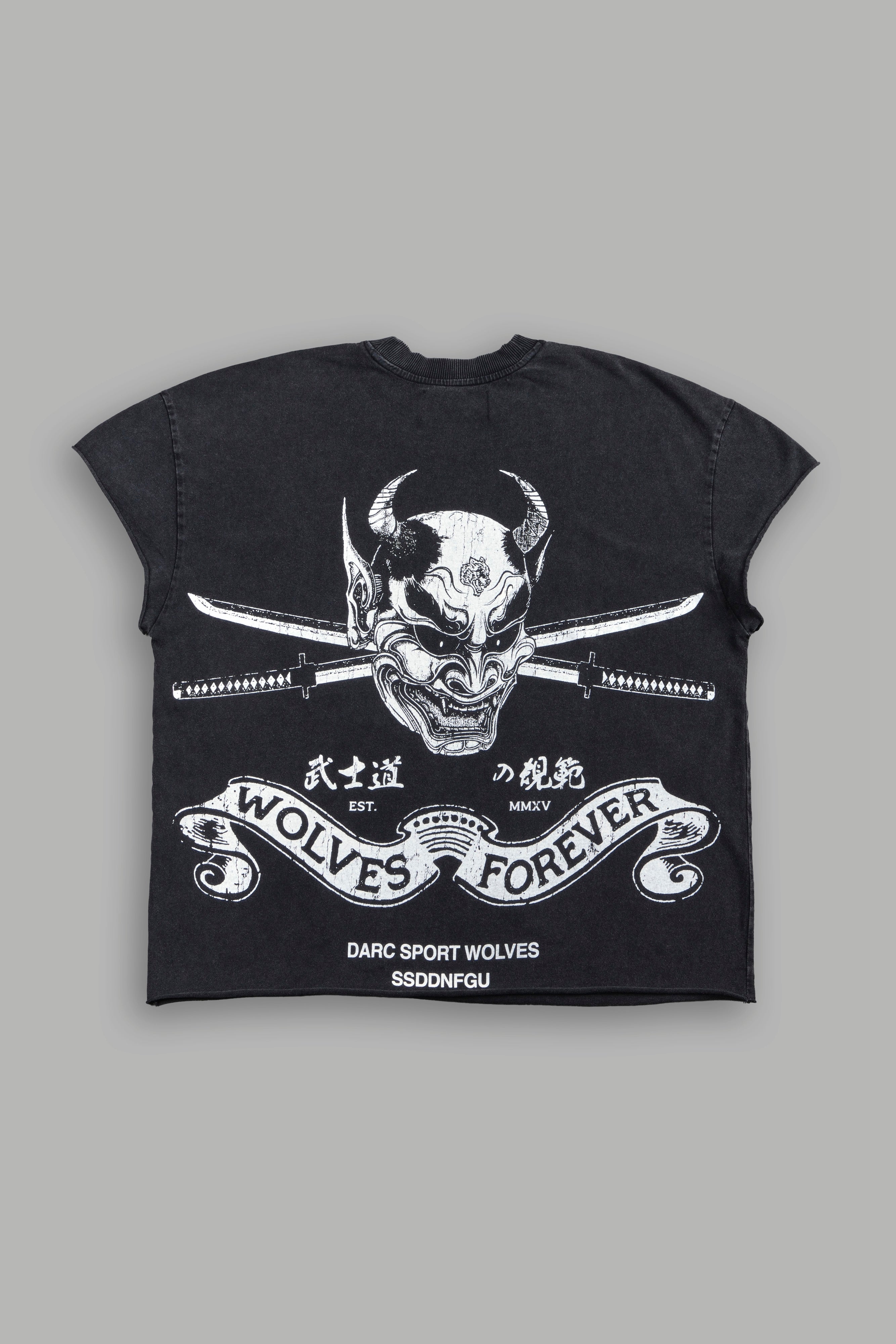 Steel Code Grunge Mid Length Raw Hem Cap Sleeve Tee in Black