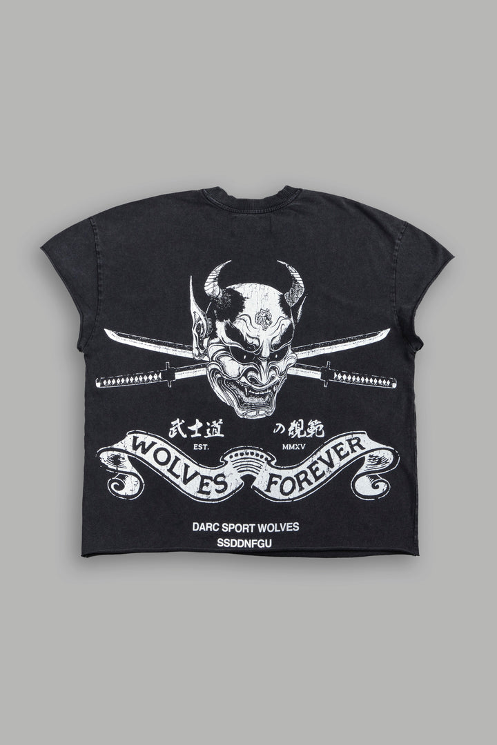 Steel Code Grunge Mid Length Raw Hem Cap Sleeve Tee in Black