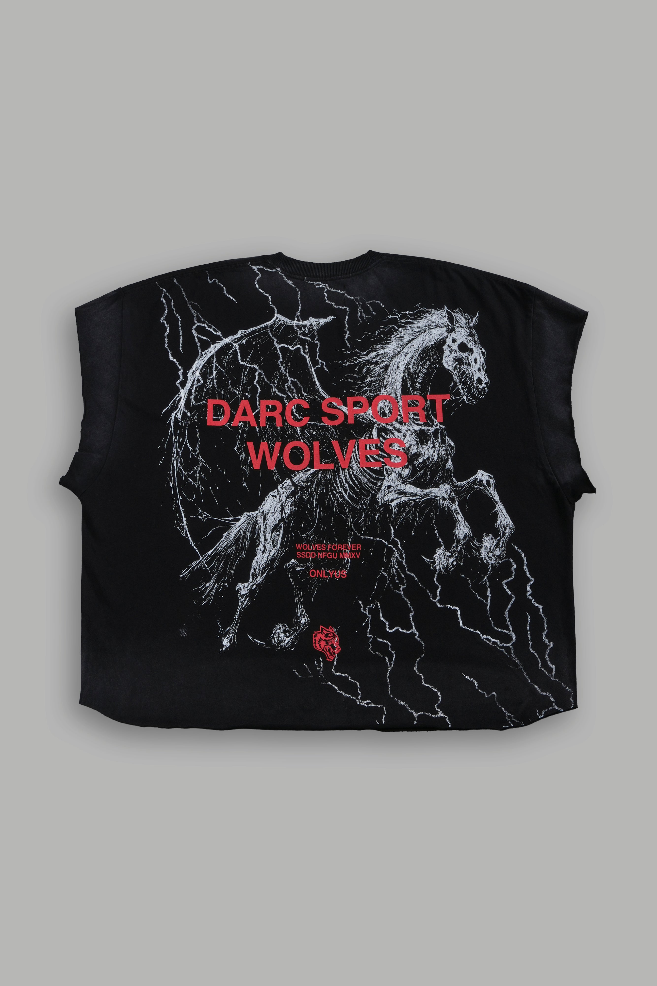 Pegasus Storm Grunge Cut-Off Tee in Black Drift Wash