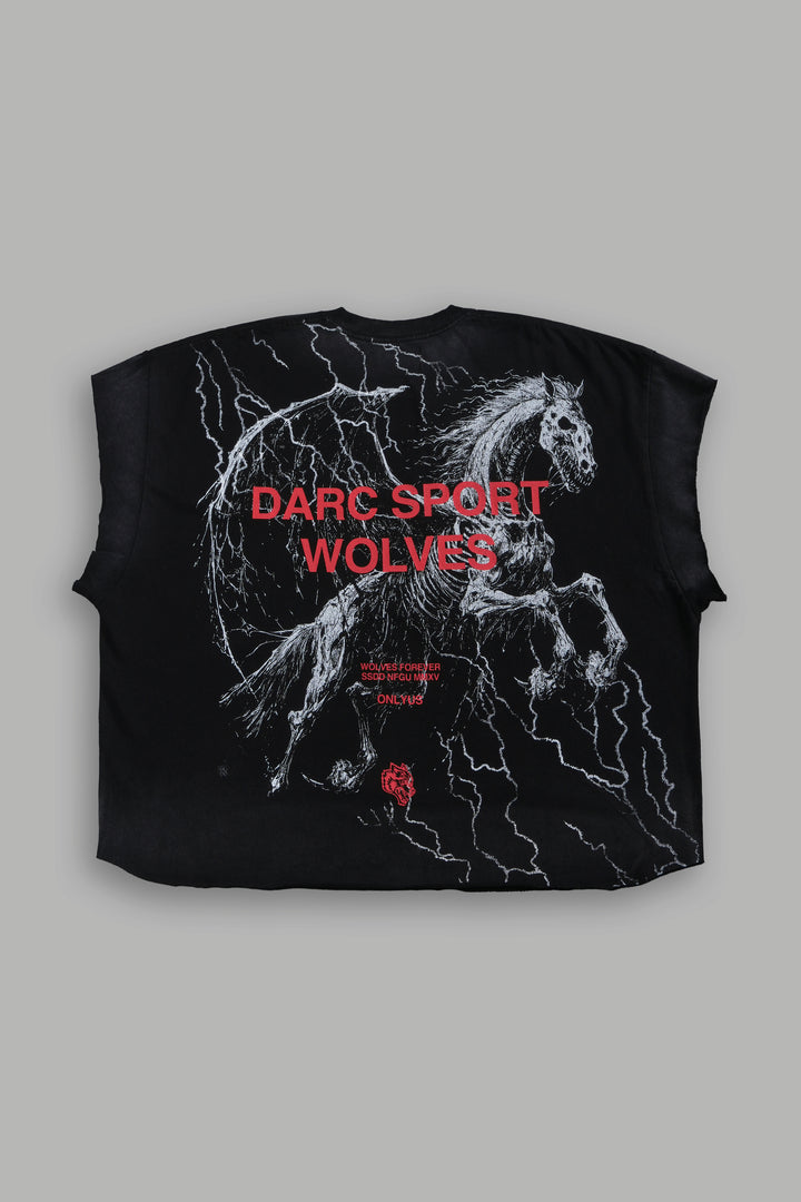 Pegasus Storm Grunge Cut-Off Tee in Black Drift Wash