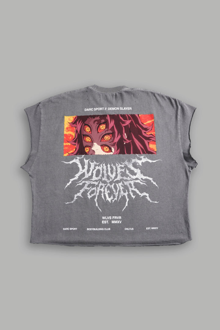 Upper Moon 1 Distressed Grunge Cut-Off Mid-Length Raw Hem Tee in Dove Gray