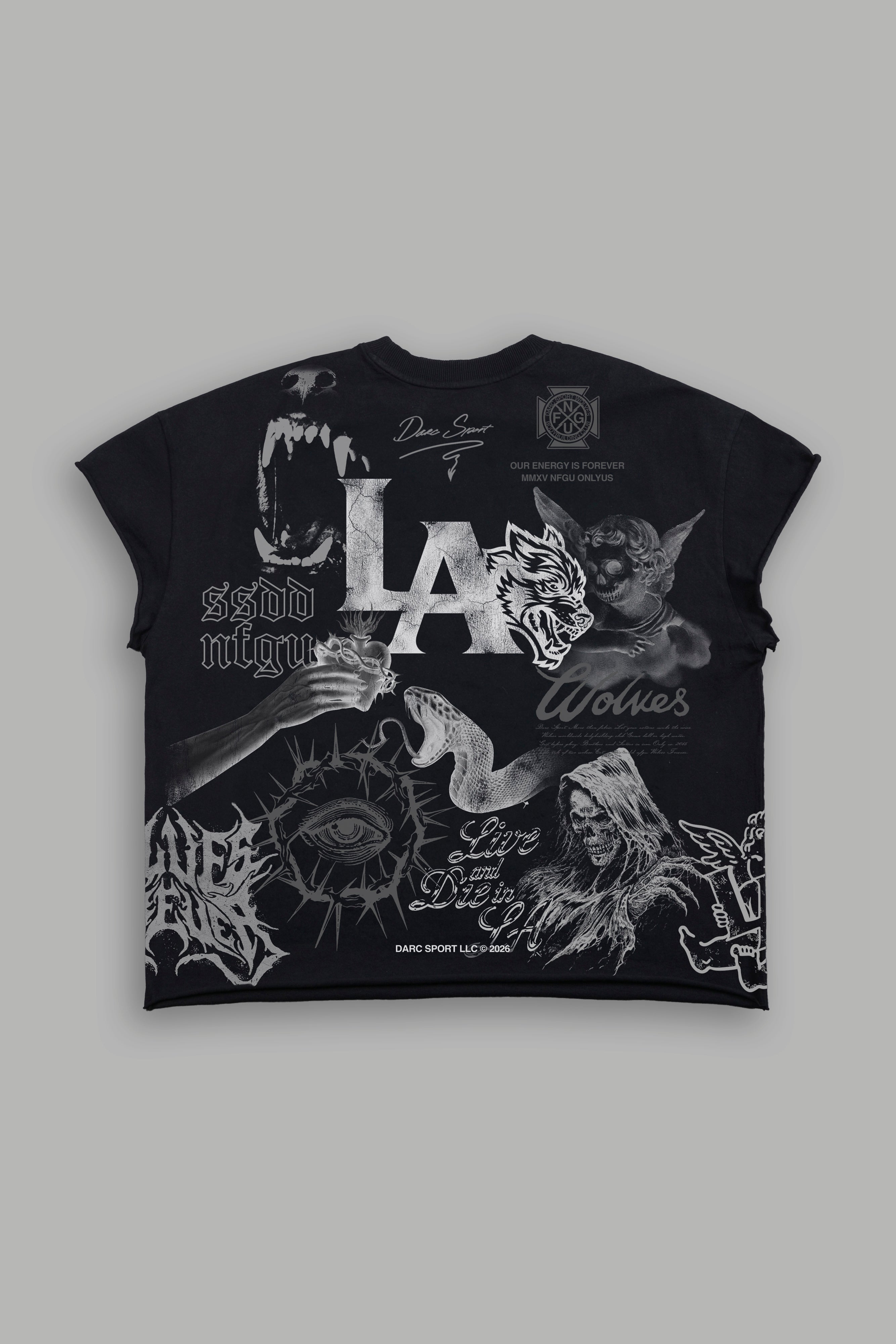 Homage To La Grunge Mid Length Raw Hem Cap Sleeve Tee in Black