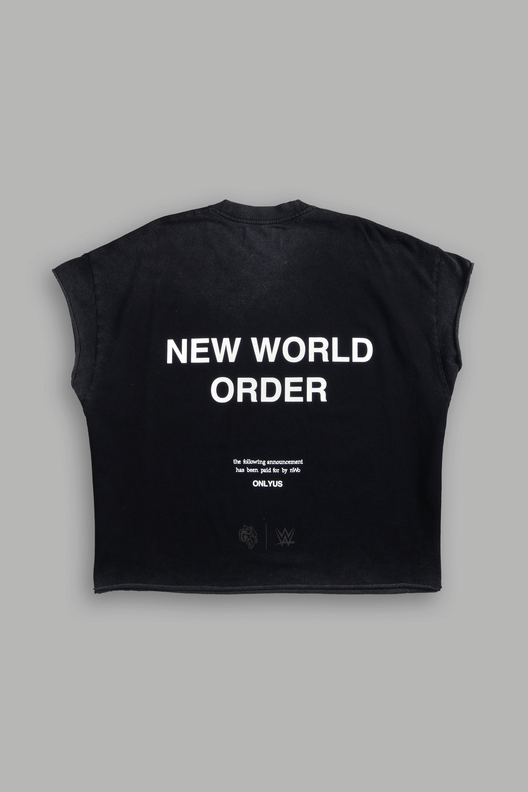 New World Order Grunge Cut-Off Tee in Black