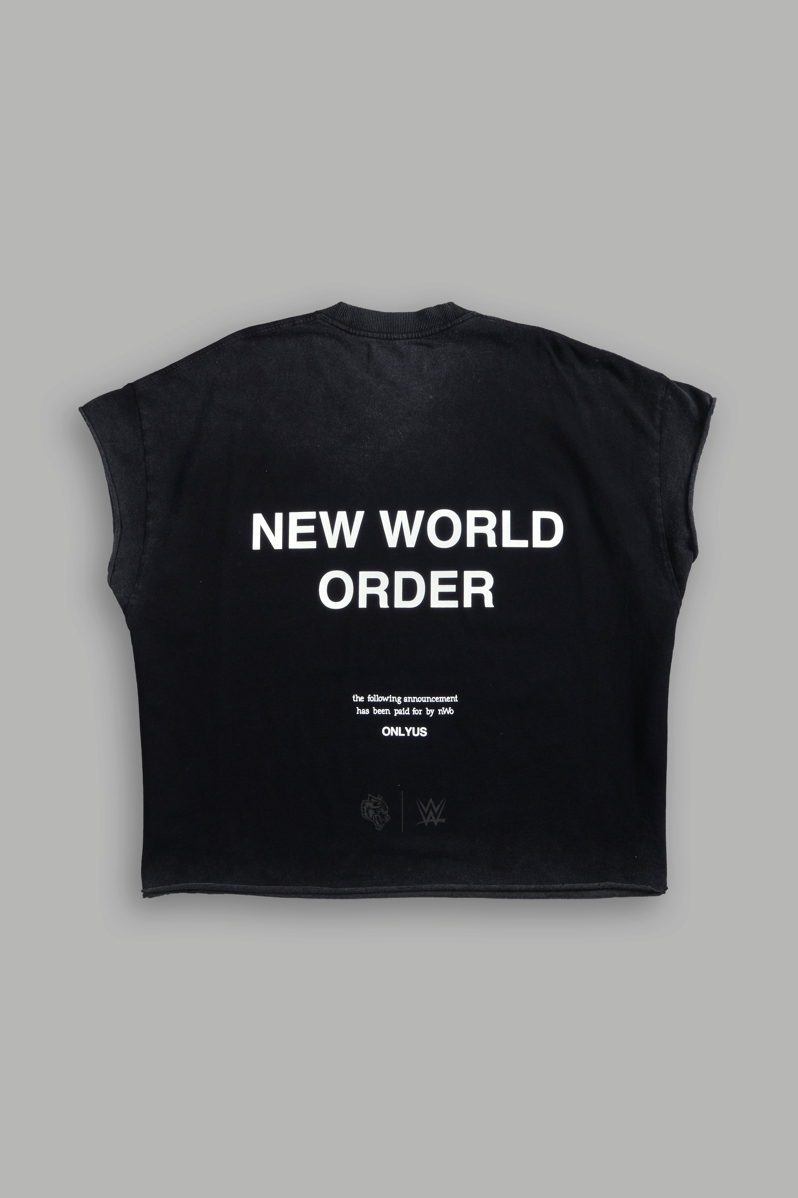 New World Order Grunge Cut-Off Tee in Black