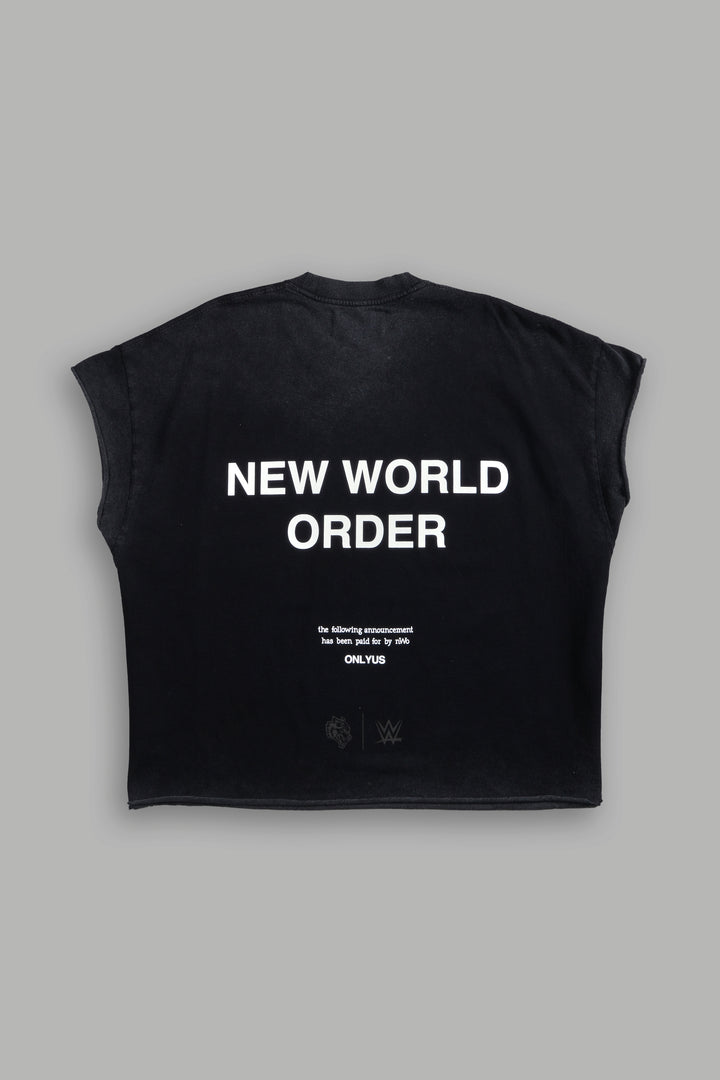 New World Order Grunge Cut-Off Tee in Black