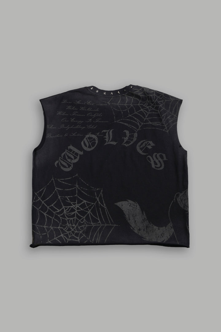 Big & Bad Distressed Grunge Mid Length Raw Hem Muscle Tee in Black Drift Wash