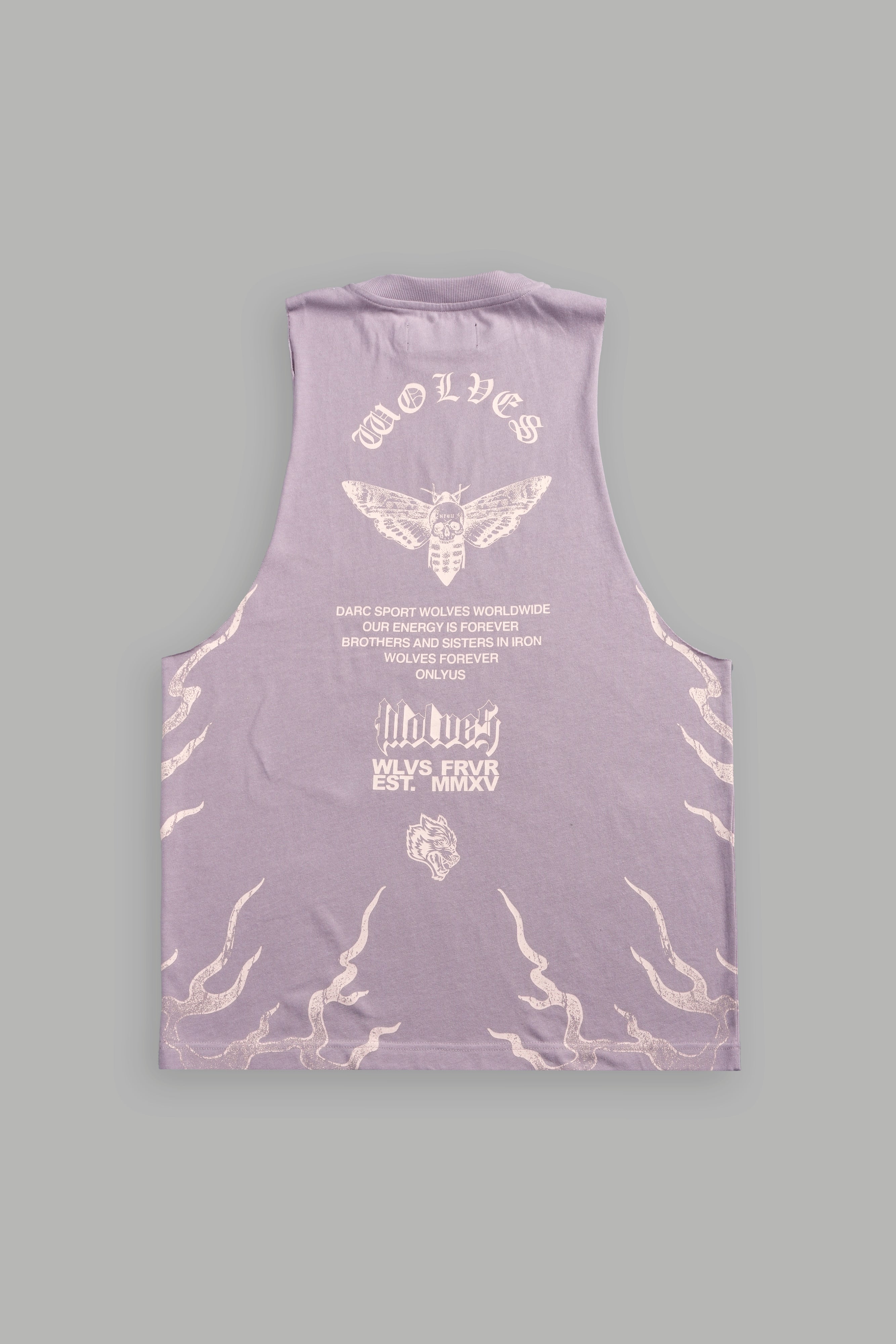 Wolves Never Back Down V2 Tommy Muscle Tee in Purple Smoke
