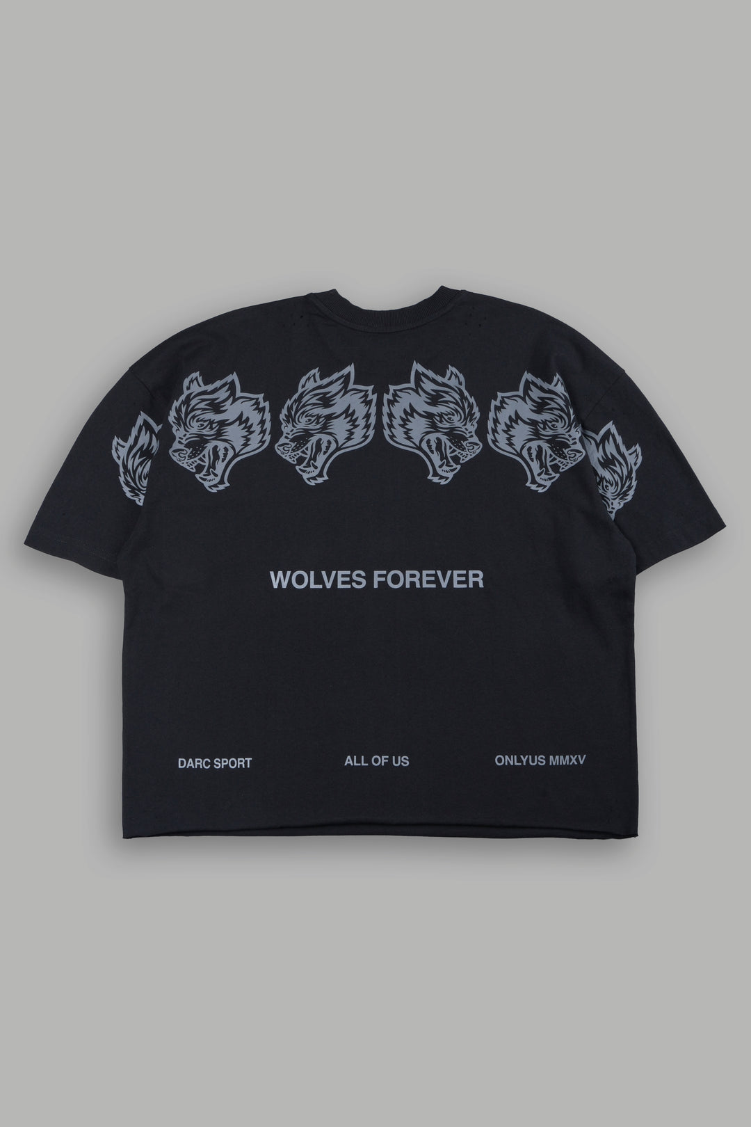 Wolves Have Your Back Distressed Grunge Mid Length Raw Hem Tee In Black