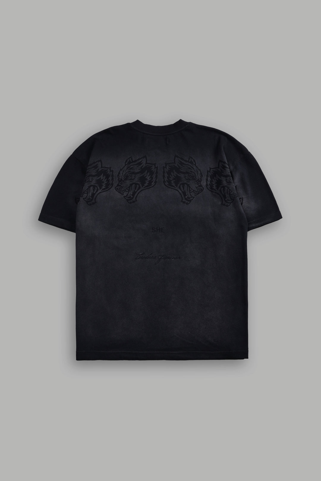 She Has Your Back "Pump Cover" Tee in Black Horizon Sun Fade