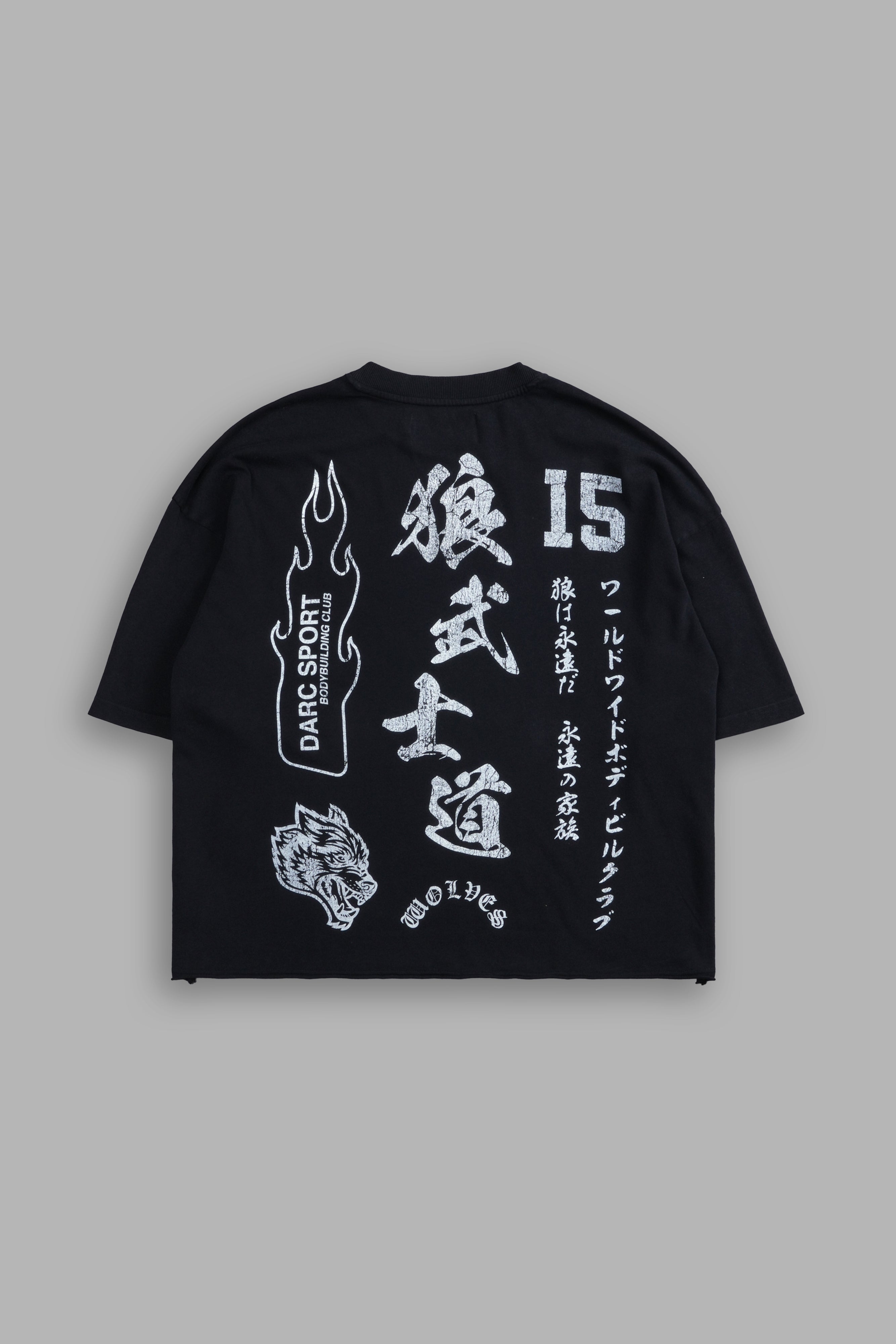 Bushido Wolves Raw Hem "Box Cut" Tee in Black