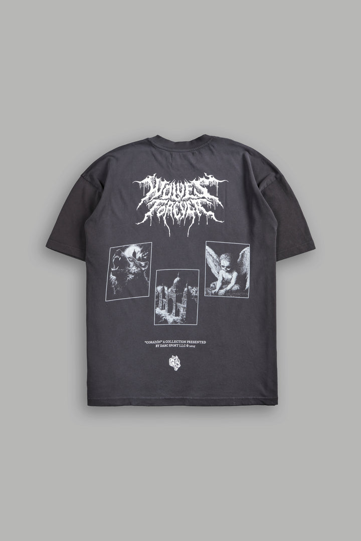 Life From Death "Premium" Oversized Tee in Wolf Gray Spine Sun Fade