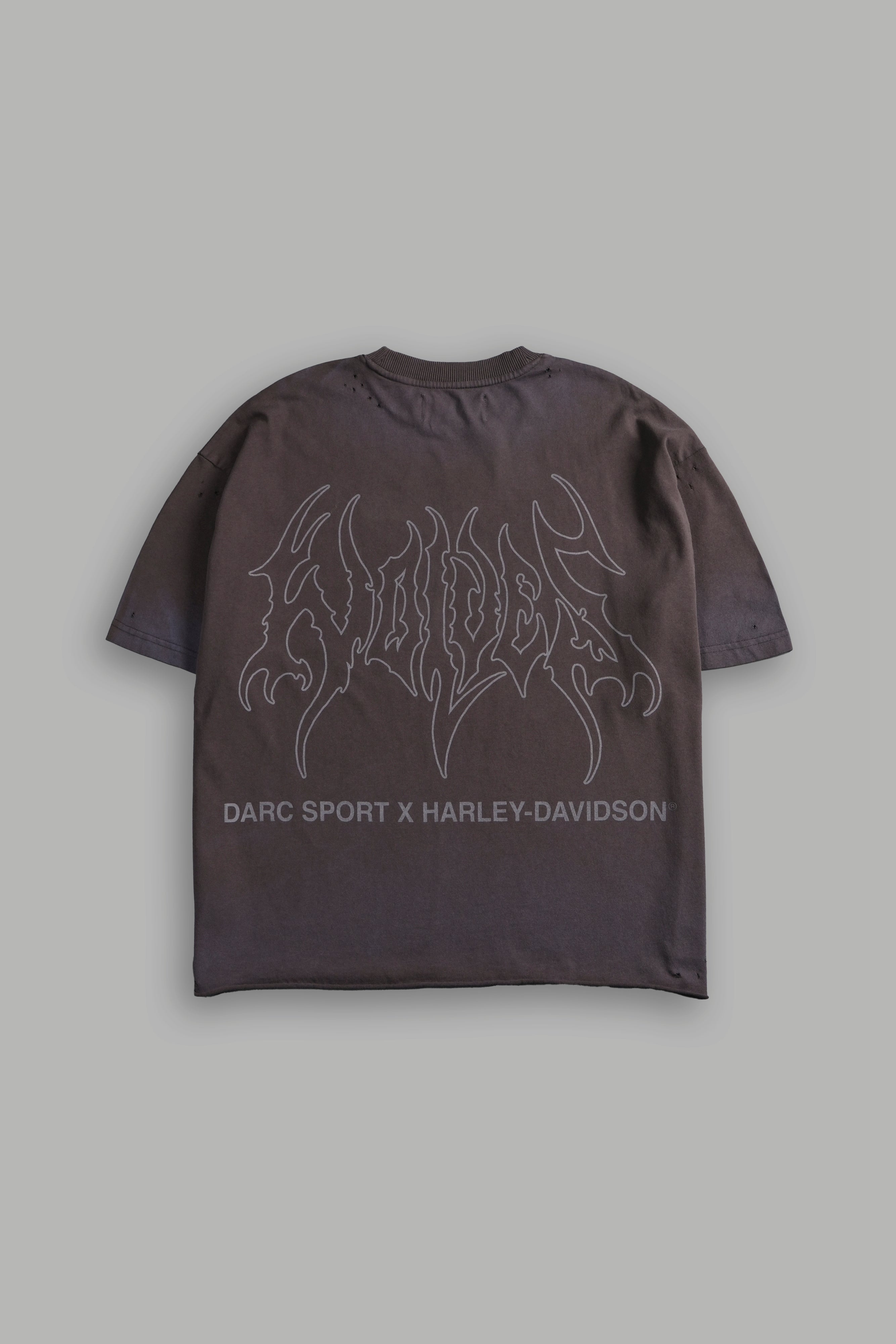 Darc Eagle Distressed Grunge Mid-Length Raw Hem Tee in Darc Brown