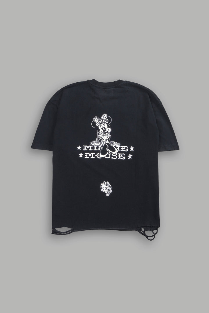 Minnie Mouse Forever Distressed Grunge Tee in Black