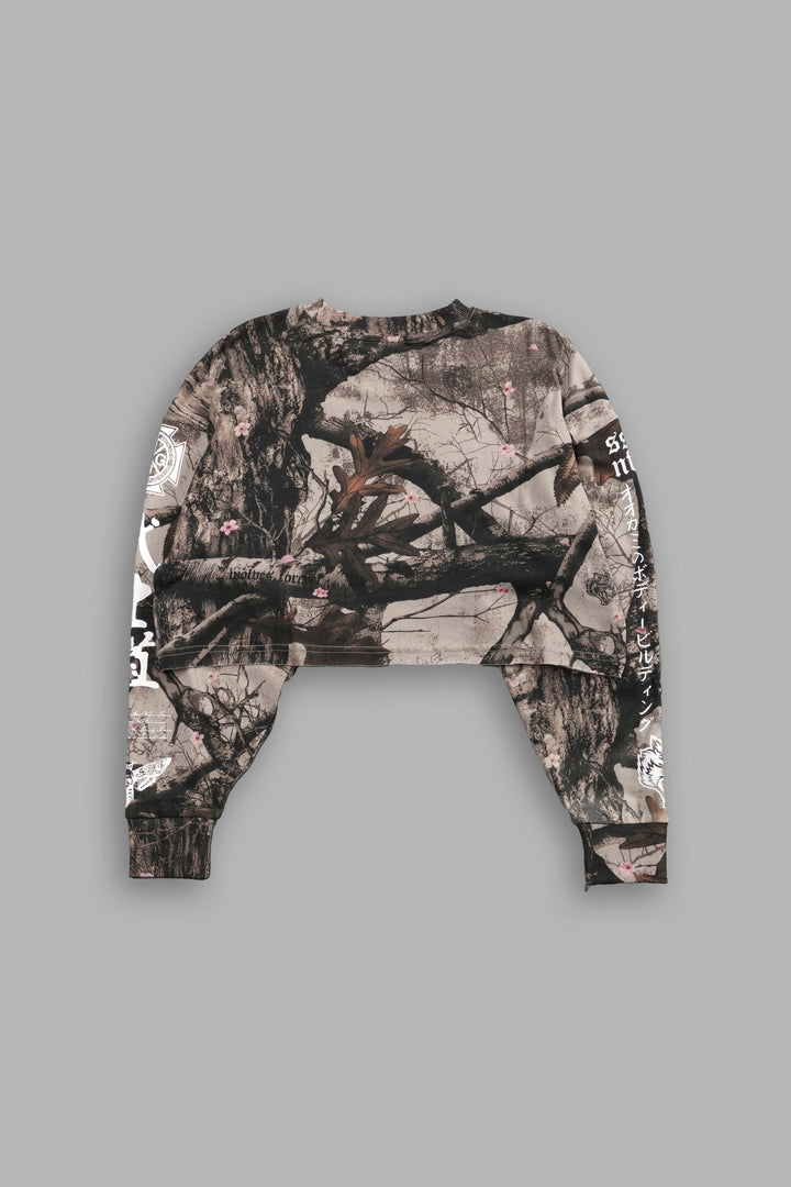 Hesh Kanji "Premium" Oversized Cropped L/S Tee in Cherry Blossom Woodland Camo