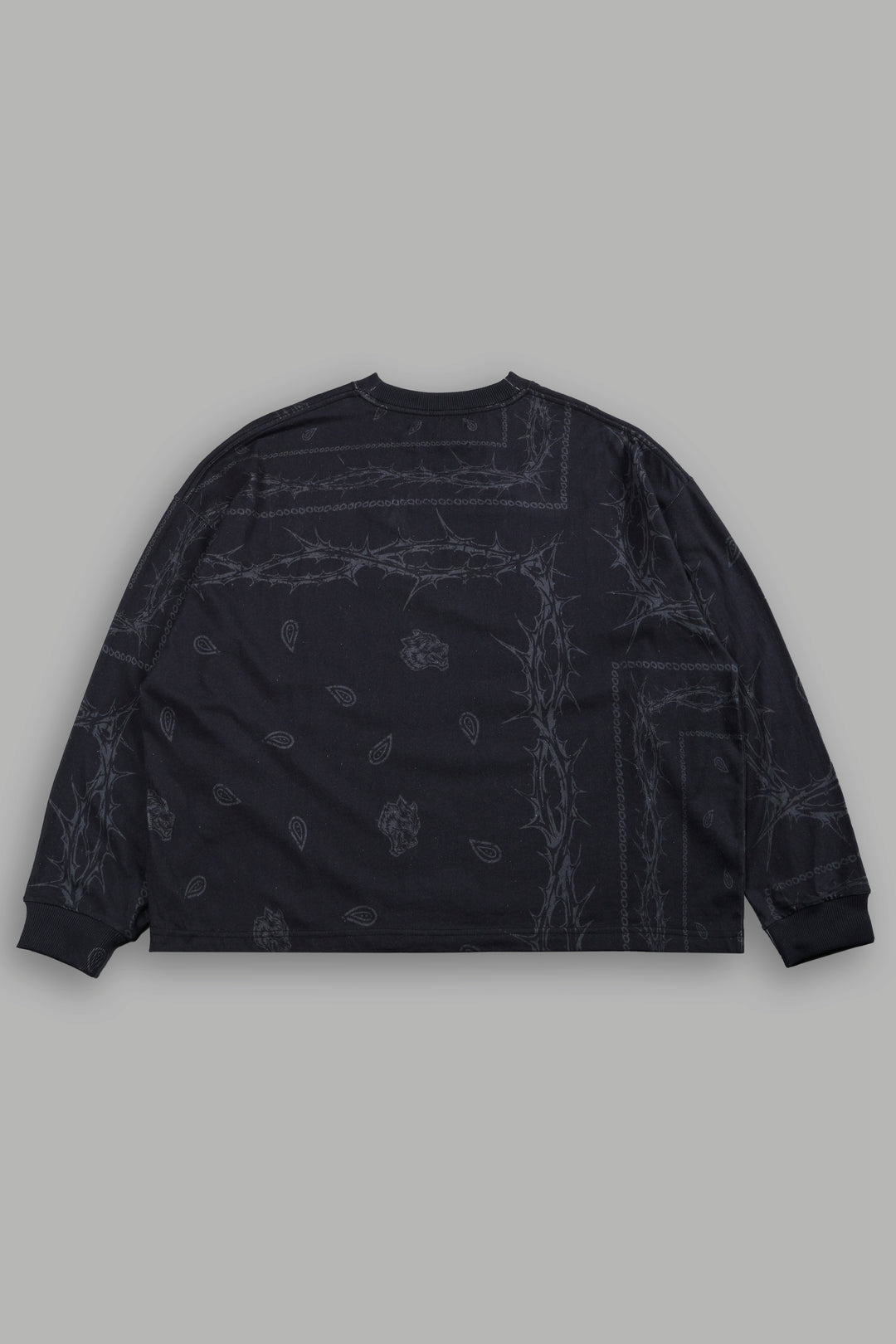 Wolves Pyramid Grunge "Box Cut" L/S Tee in Black Thorn Paisley