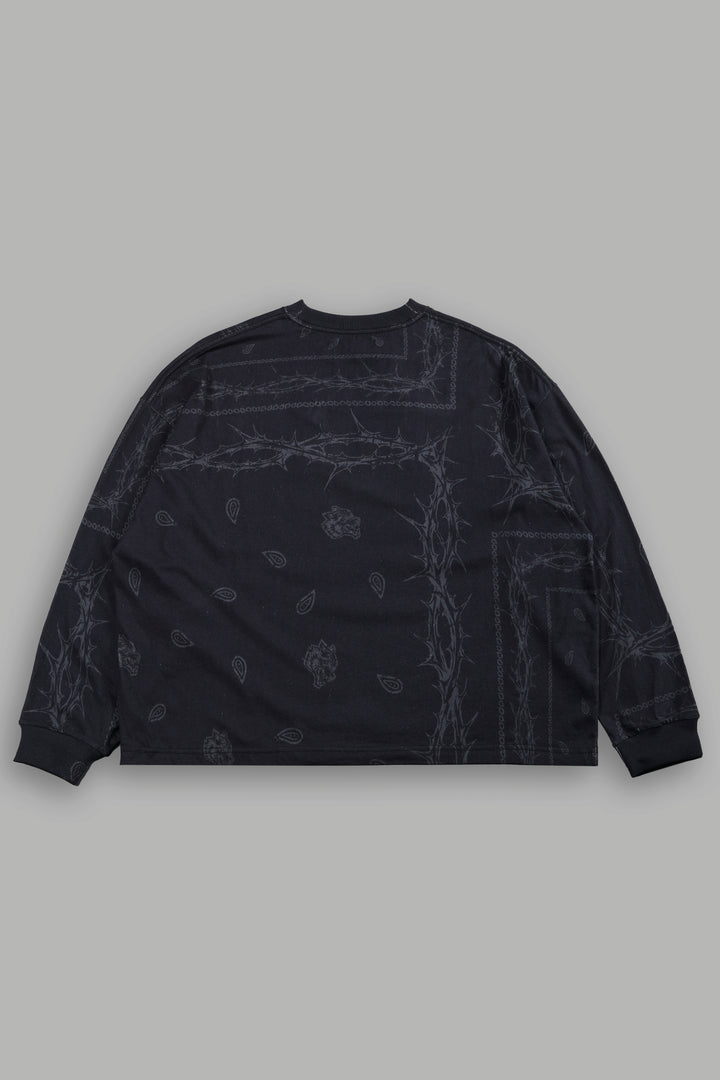 Wolves Pyramid Grunge "Box Cut" L/S Tee in Black Thorn Paisley