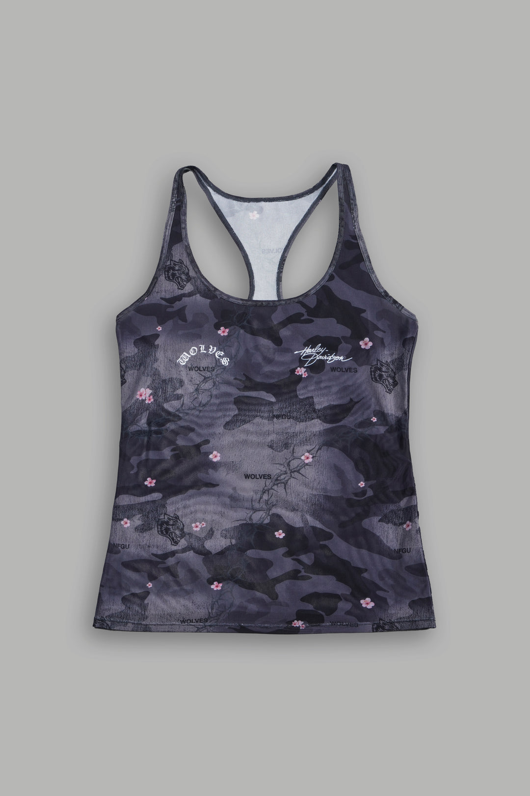 Harley Wolves Simone Mesh Tank in Warrior In A Garden Black Camo